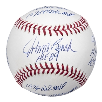 Johnny Bench Signed & Stats Inscribed OML Manfred Baseball (JSA)